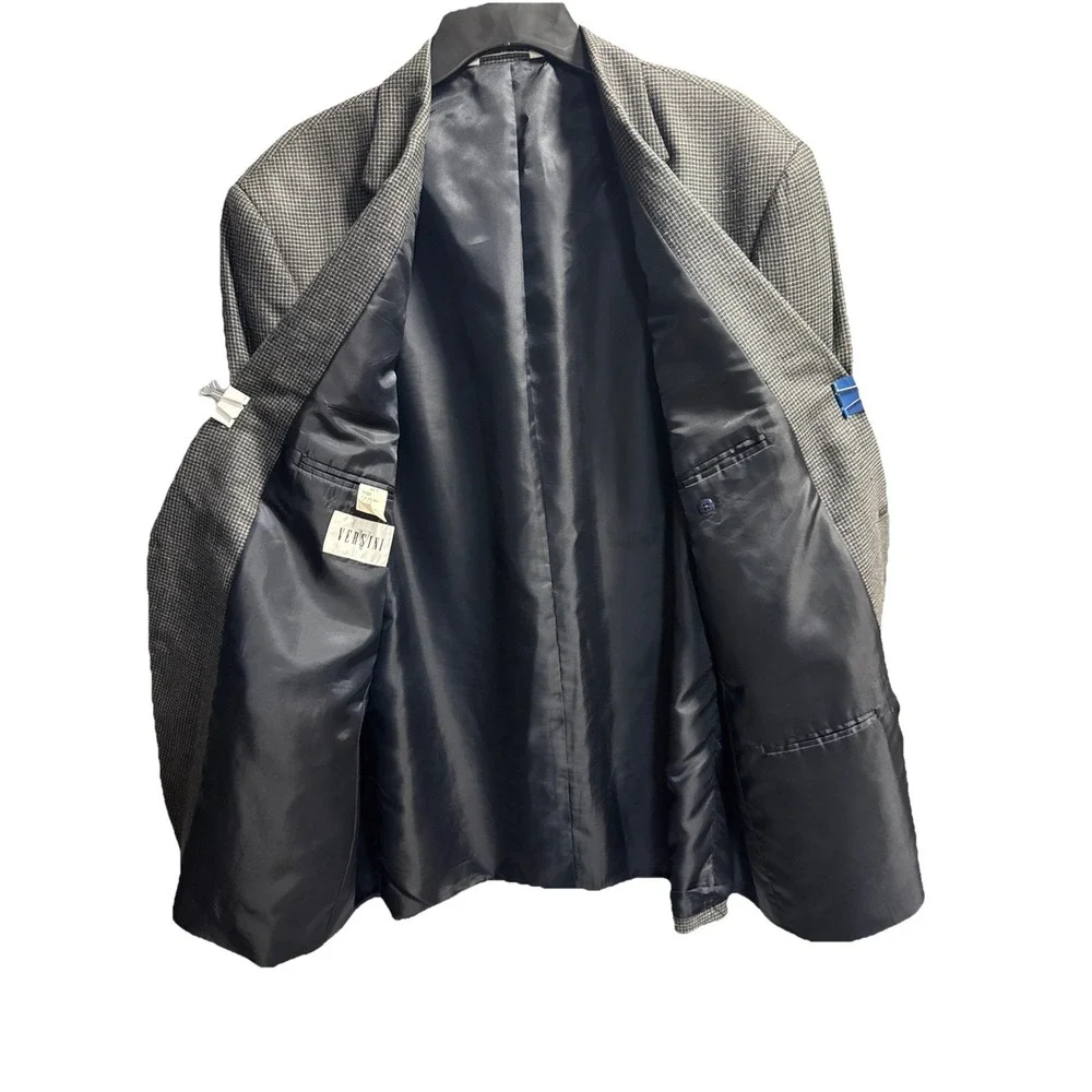 Versini‎ Mens Black Long Sleeve Notch Lapel Pockets Two-Button Blazer Size 44R